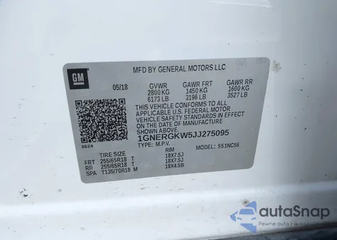 2018 Chevrolet Traverse 1Lt z USA, uszkodzony, nr VIN 1GNERGKW5JJ275095